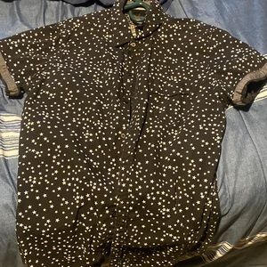 Broken Threads black with white stars rolled up short sleeved button up shirt